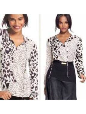 Cabi Animal Print Faux Wrap Top #590 Womens XS